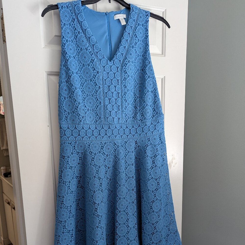 Charter Club Sleeveless Lace Overlay Dress. Blue. V neck  Size L